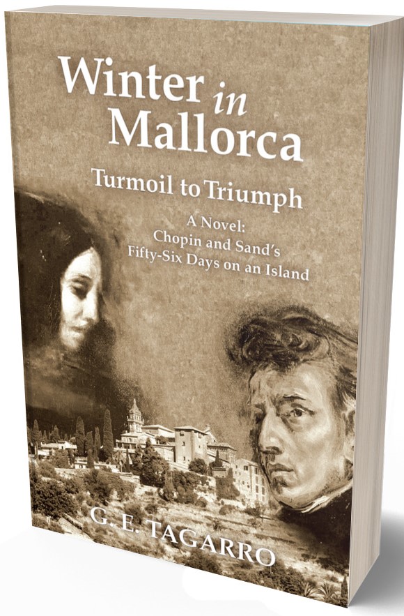 cover of historical novel by G.E. Tagarro Winter in Mallorca about Chopin and George Sand