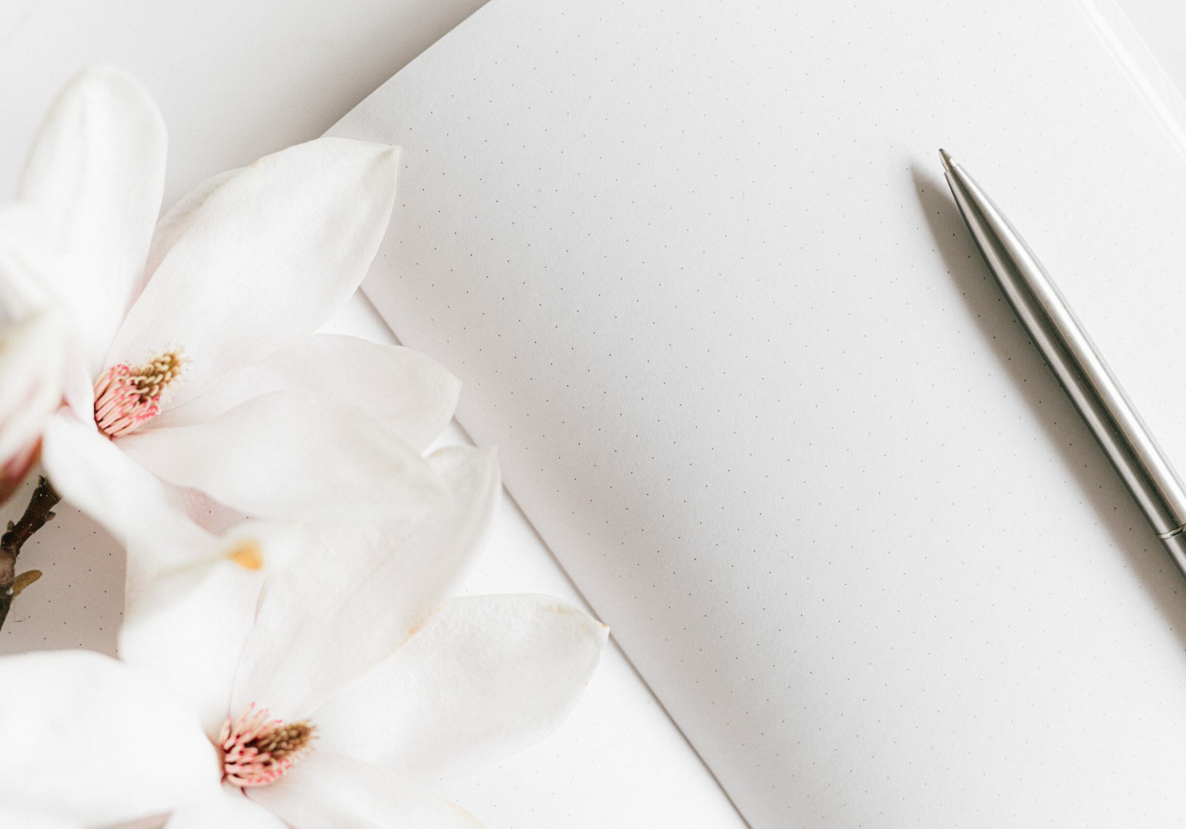 page pen and white orchid for post planning your writing